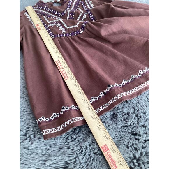 Zara Woman's Long Sleeve Beaded Embroidered Blouse Top Brown Size Small - Picture 13 of 14